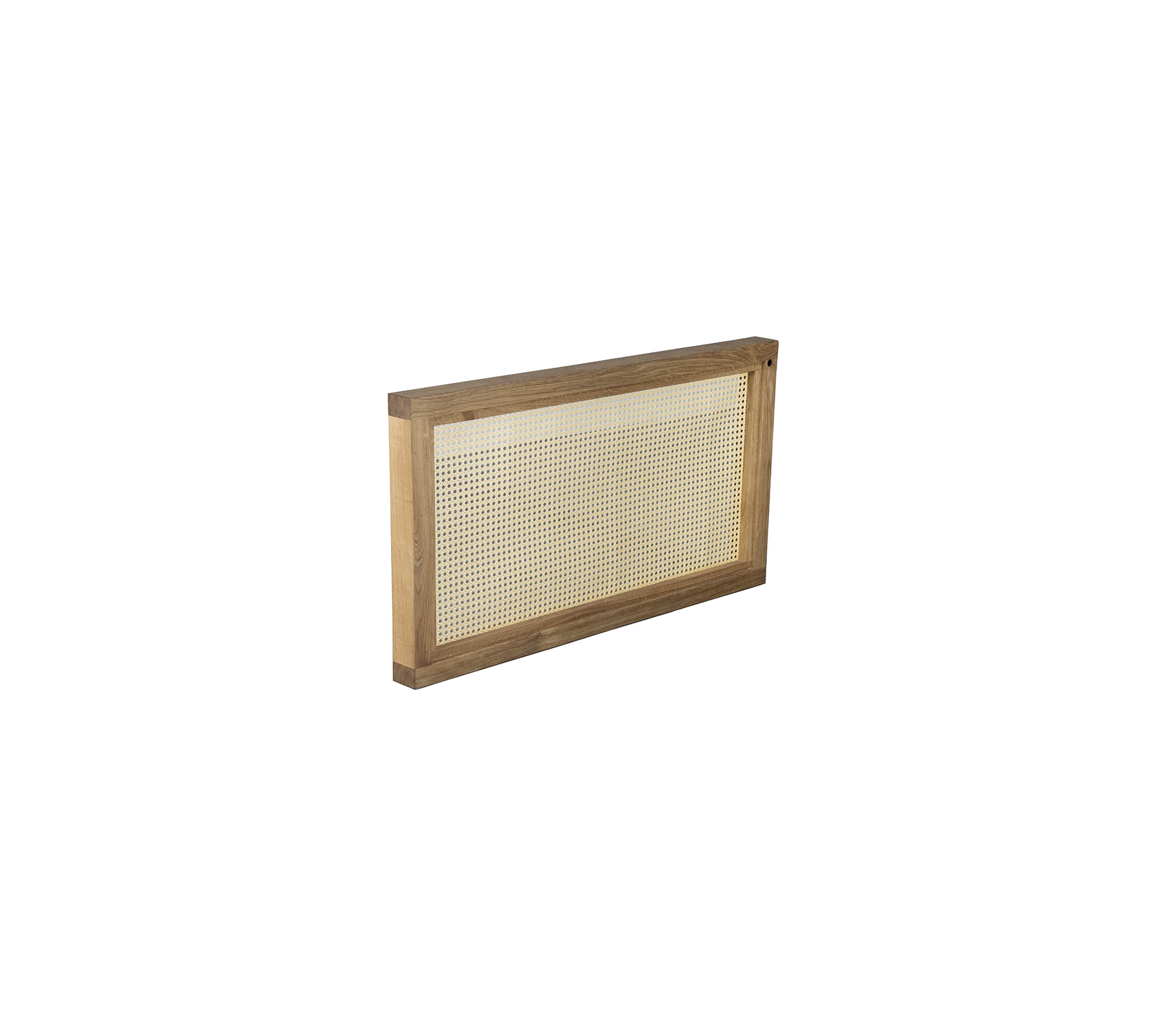 Wooden frame with a mesh screen, designed for airflow and filtration purposes, featuring a simple, functional design.