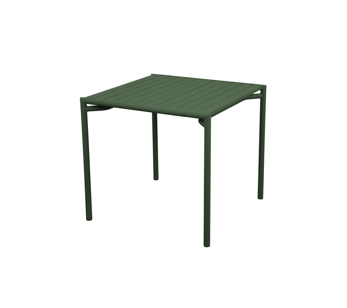 Square table with a slatted surface and sturdy green legs, designed for versatile use in various settings.