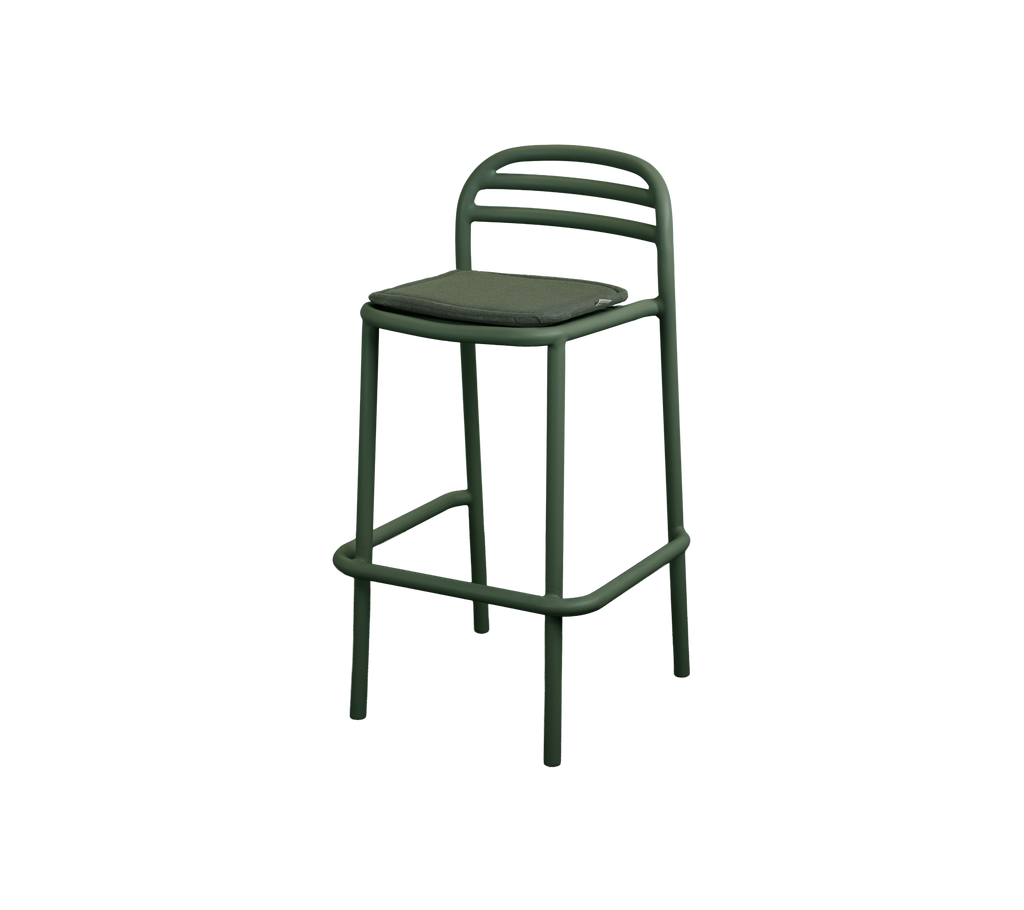 Dark green bar stool with a simple, modern design.