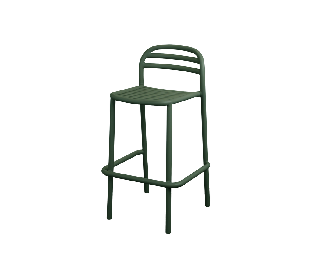 Dark green bar stool with a sleek design.