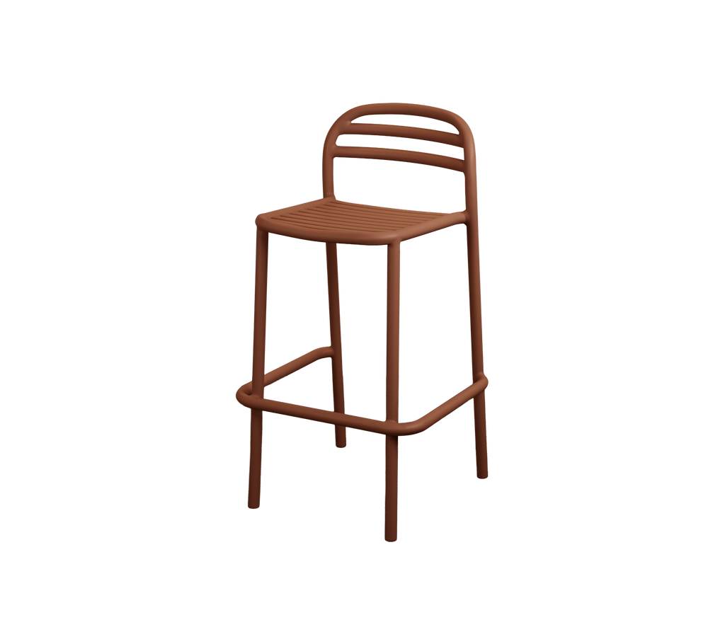 Desert red bar stool with a minimalist design.
