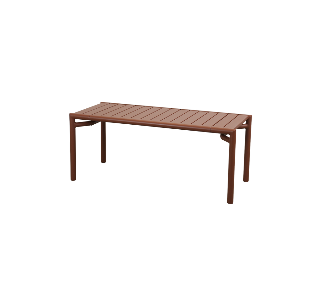 Desert red table with slatted design.