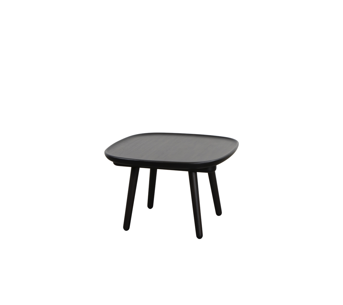 Square table with a smooth top and four slender legs, designed for versatile use in various settings.