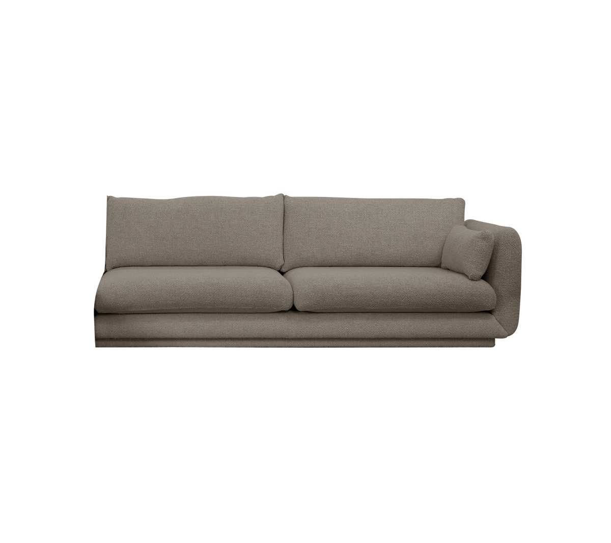 Light brown modern sofa with soft cushions for a contemporary lounge setting.