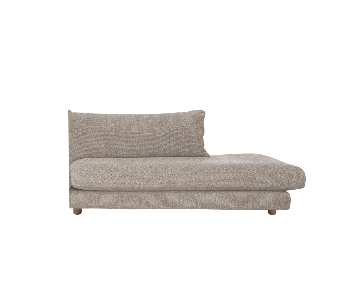 Light brown sofa with a simple design, featuring a cushioned back and seat.