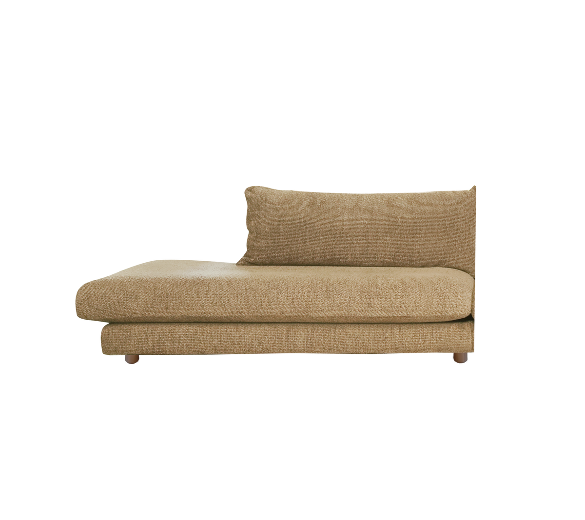 Light brown chaise lounge with a simple, modern design.