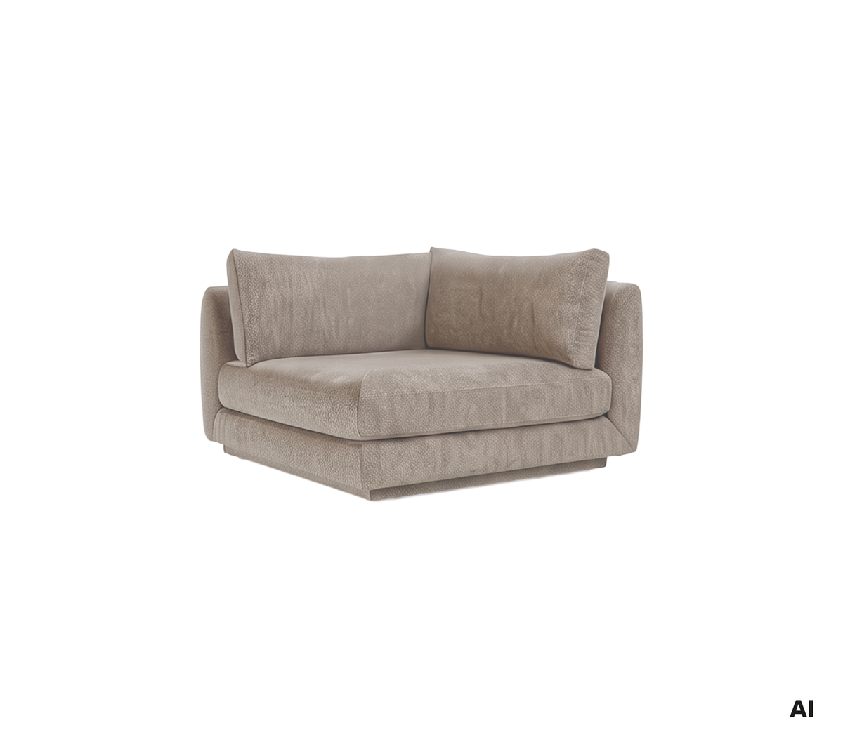 Light brown contemporary sofa with plush cushions.