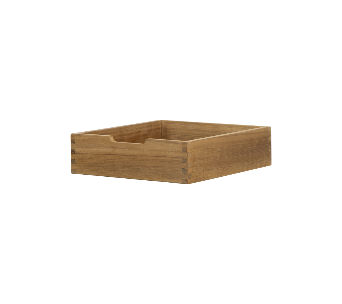Rectangular wooden box with a smooth finish and a single slot for easy handling, ideal for organizing small items.