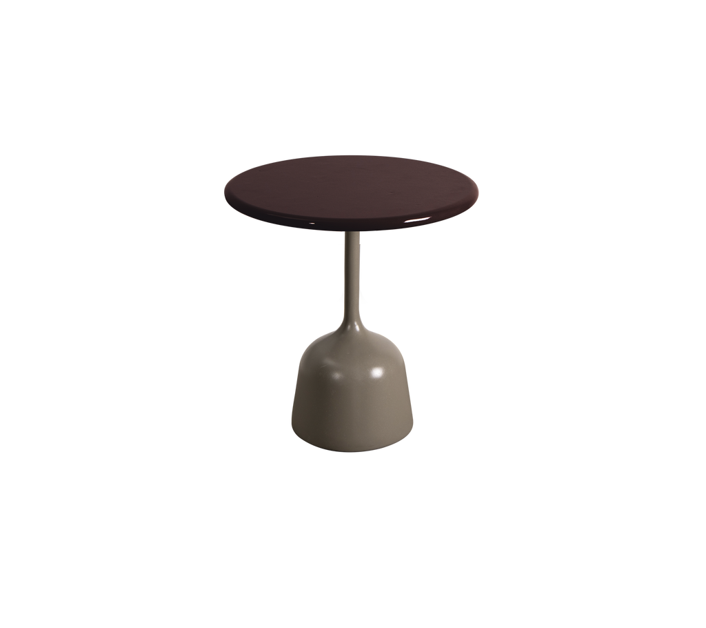 Modern burgundy table with a taupe base.