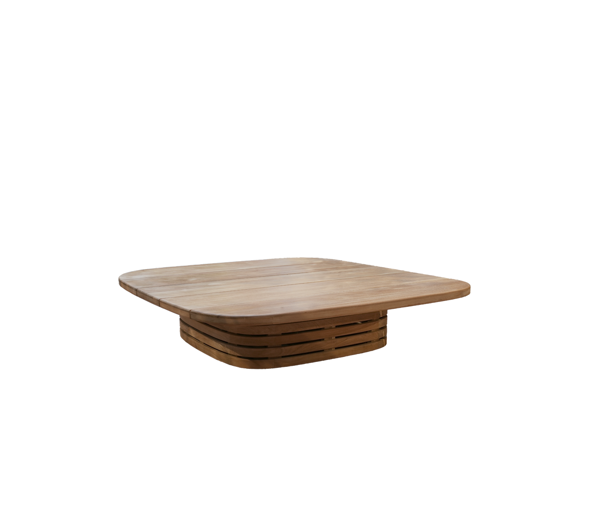 Modern teak table with a unique design.