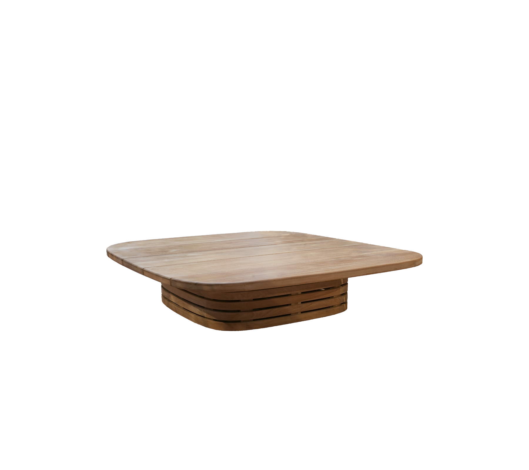 Modern teak table with a unique design.