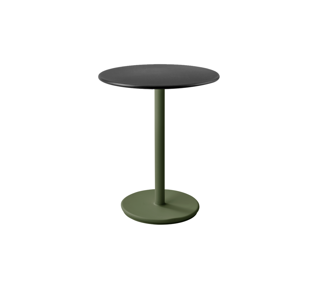 Modern table with a dark green base and lava grey top in a contemporary design.
