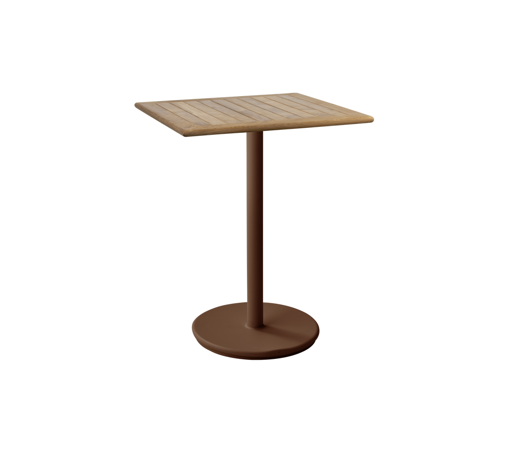 Desert red table with teak top in a simple design.