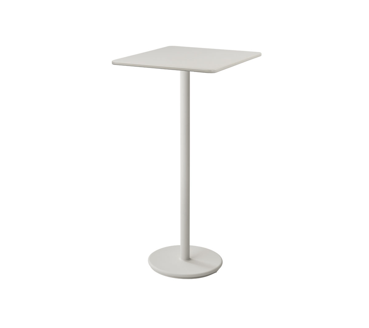 Minimalist white side table with a square top and slender pedestal base, ideal for small spaces or casual seating areas.