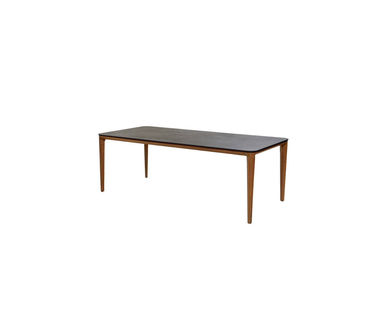 Simple rectangular table with a dark surface and wooden legs, suitable for various settings and uses.