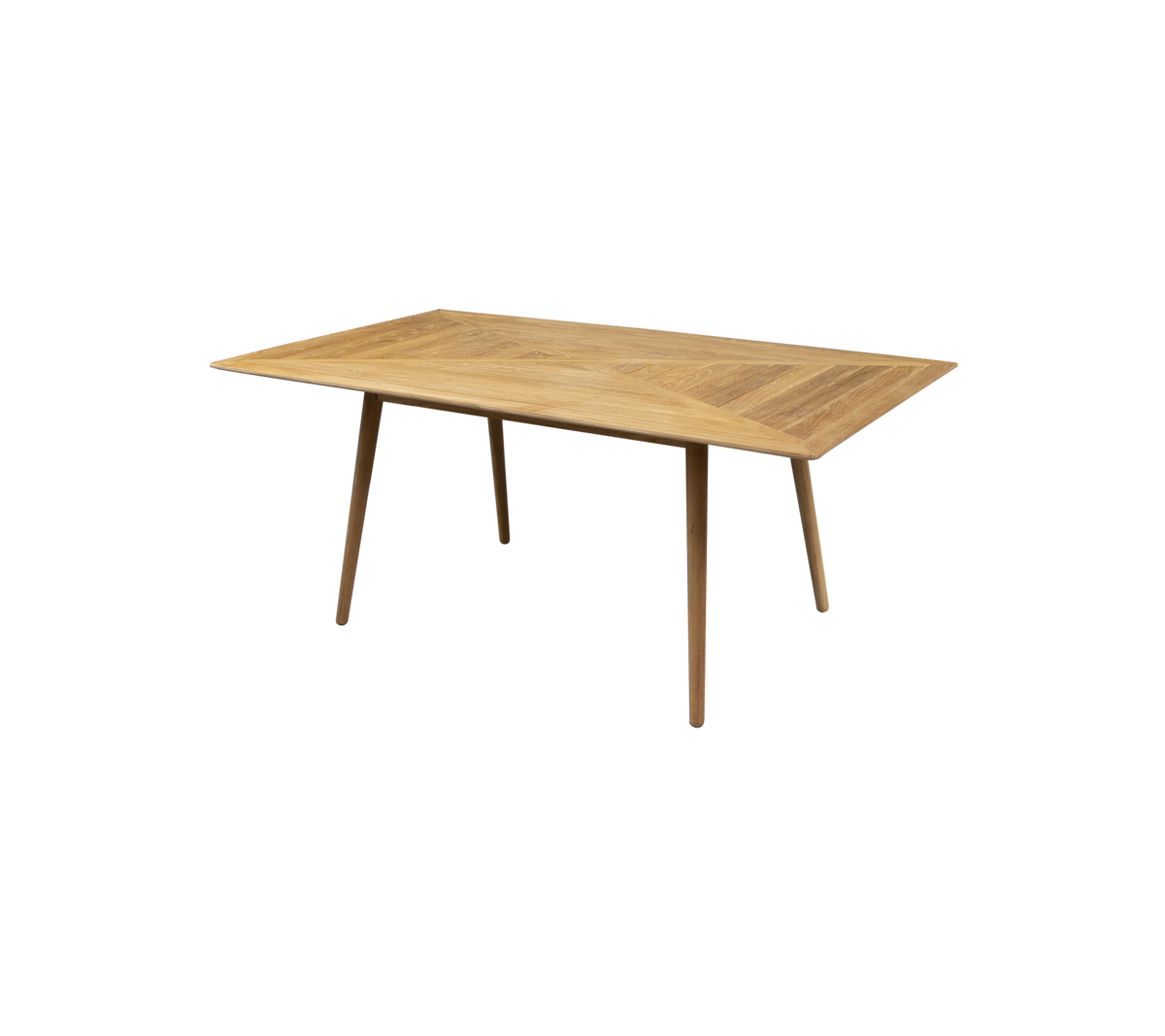 Rectangular wooden table with a light finish and tapered legs, perfect for dining or workspace use. Simple and modern design.