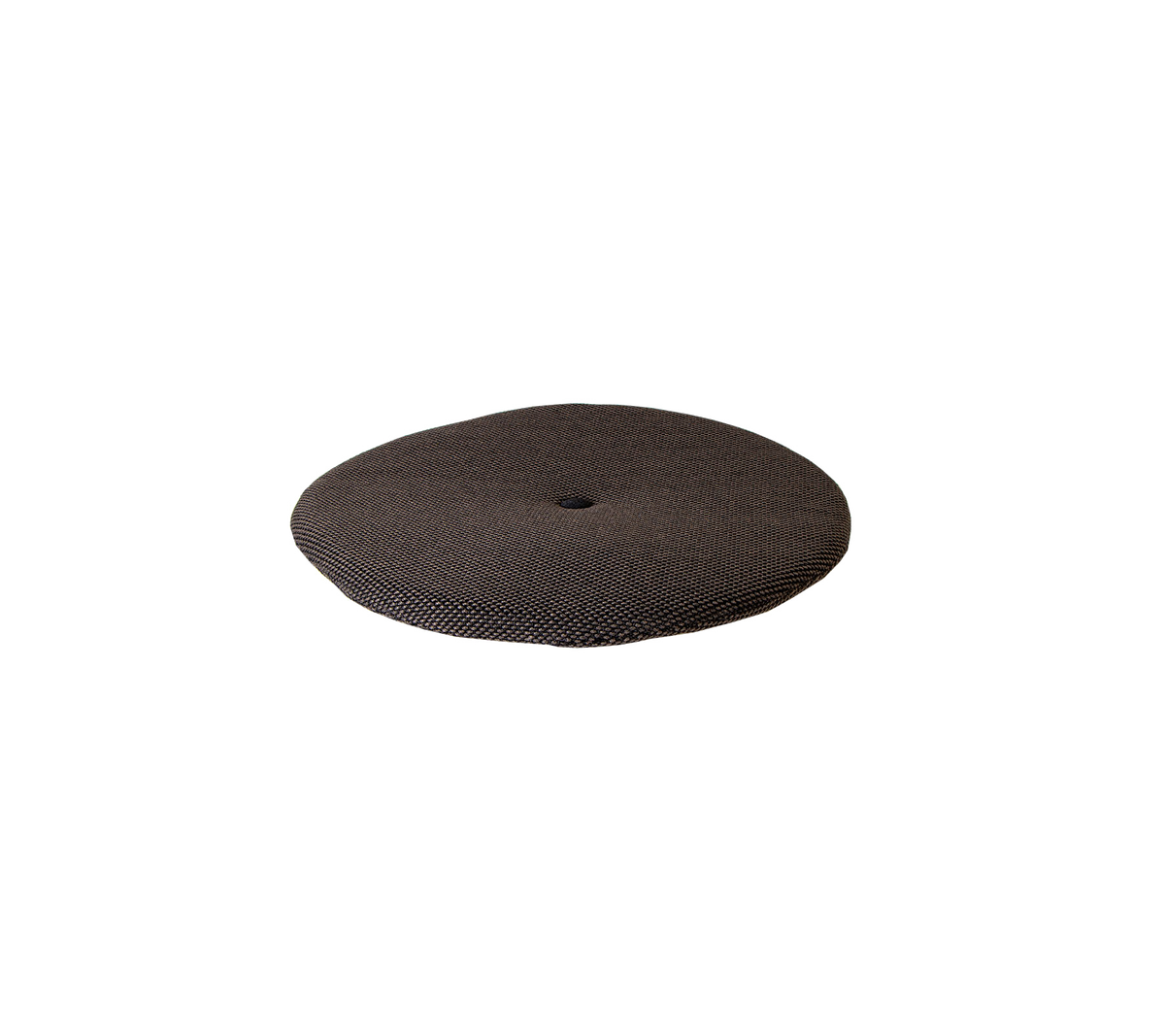 Round, textured cushion in a dark color, designed for comfort and support. Ideal for adding seating or decor.