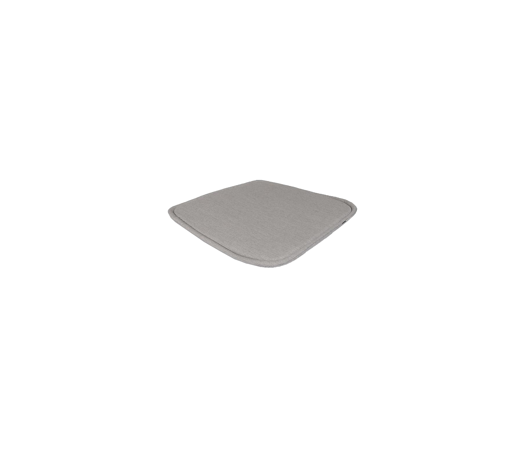 A simple, square-shaped seat cushion in a light grey color, featuring smooth edges and a minimalist design.