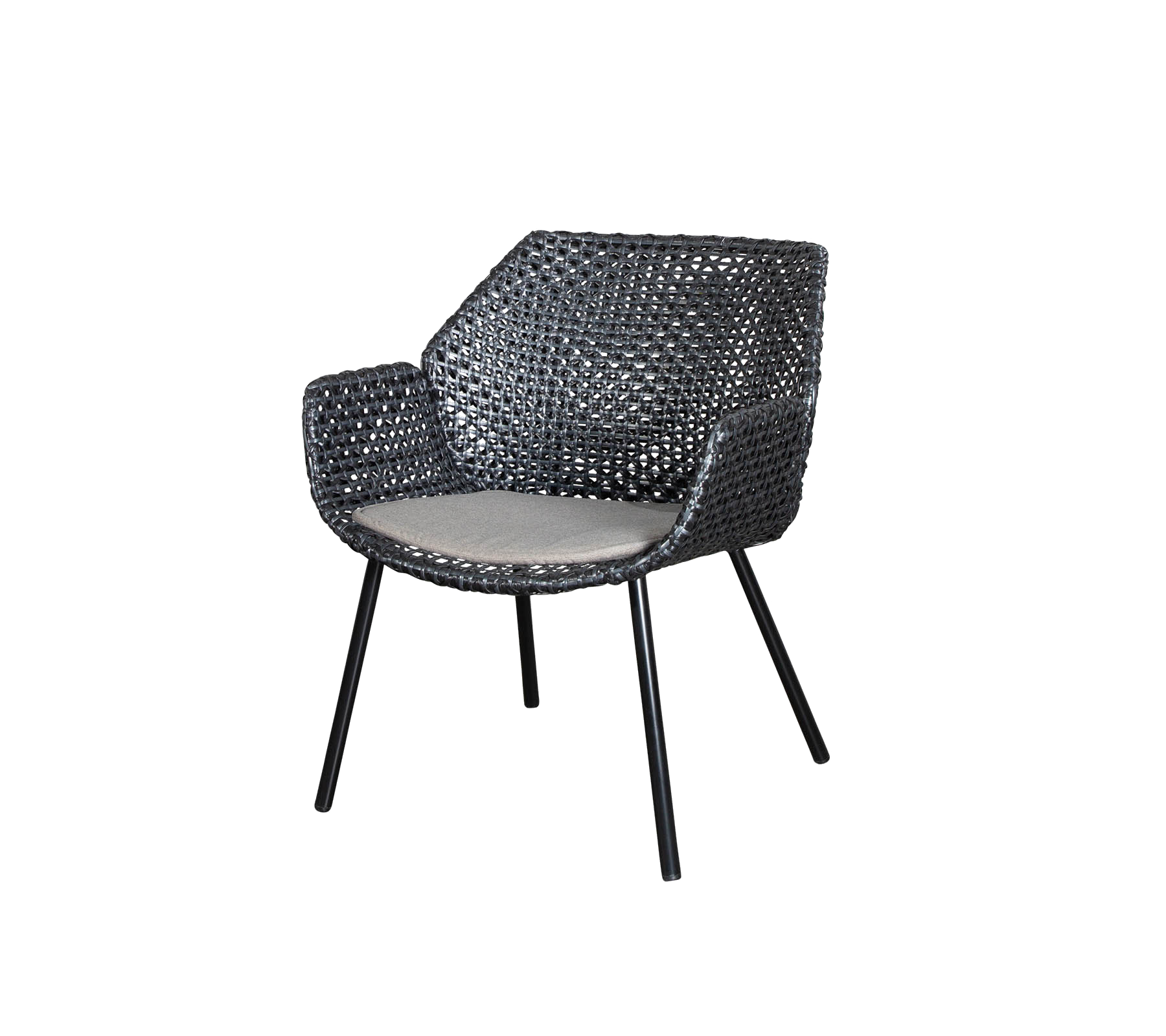 Stylish woven chair with a comfortable cushion, featuring a modern design and sturdy legs for support. Perfect for relaxation.