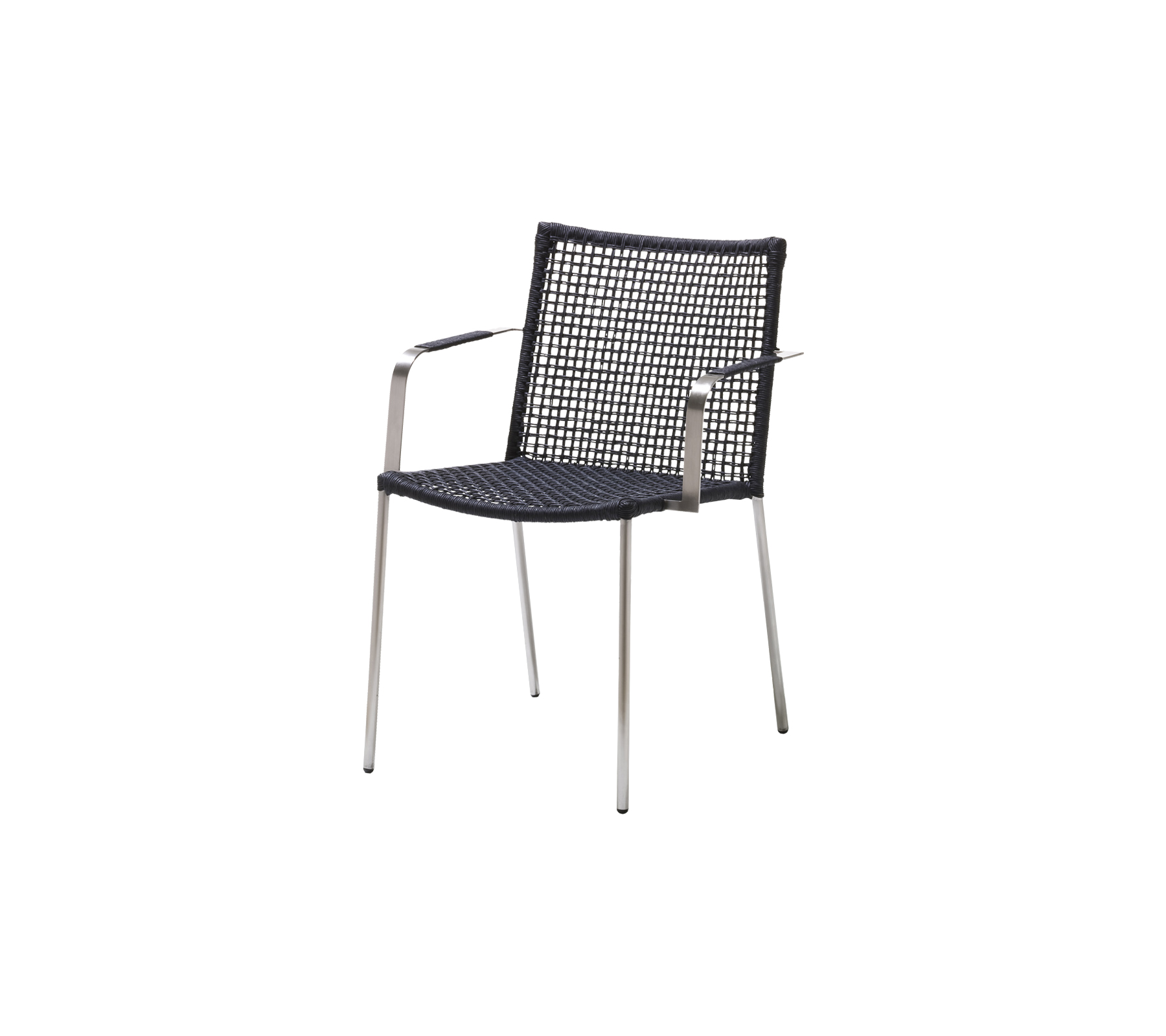 Stylish chair featuring a woven seat and backrest with sleek metal armrests and legs, perfect for casual seating.