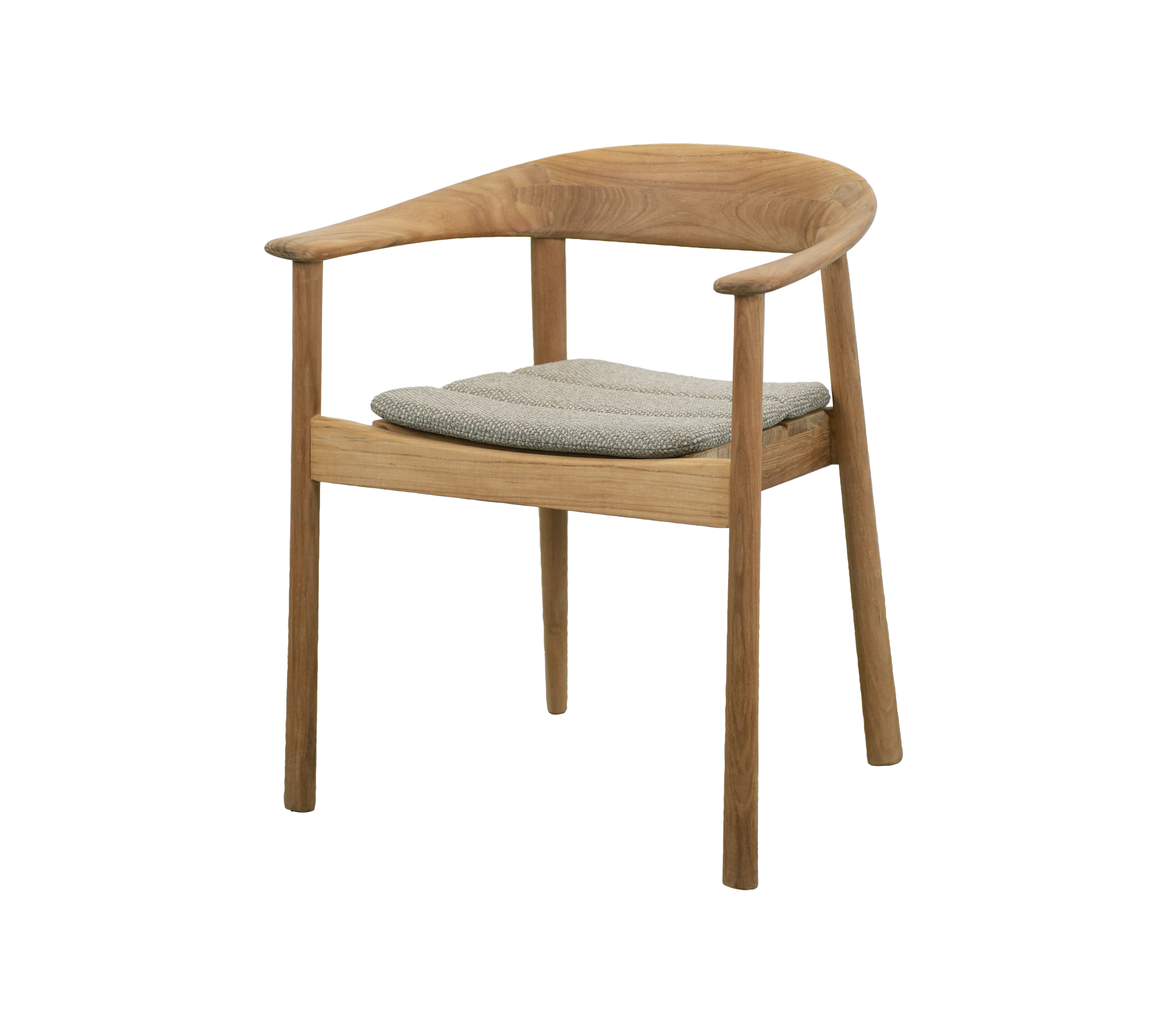 Teak chair with grey cushion in a modern design.