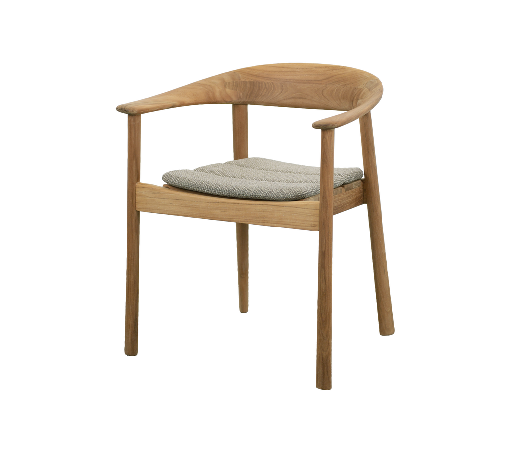 Teak chair with grey cushion in a modern design.
