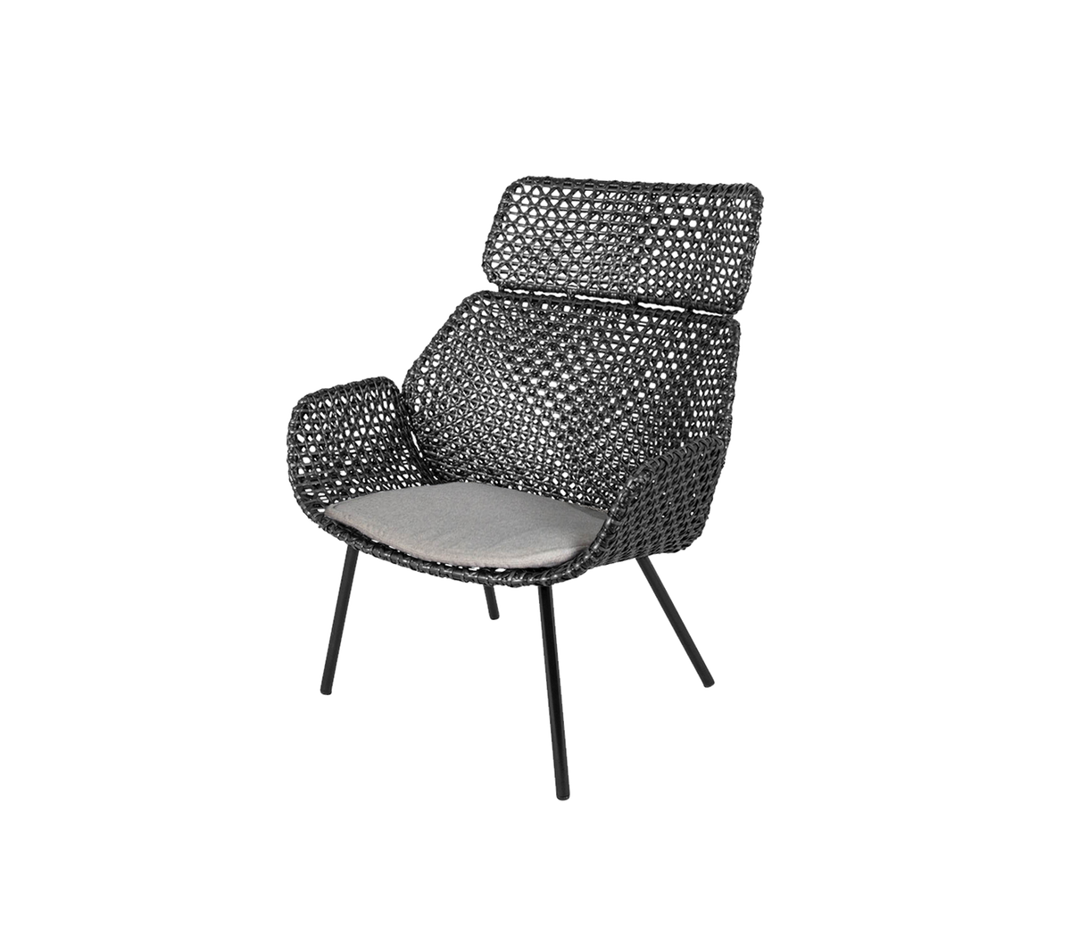 Stylish chair with a woven design and cushioned seat, featuring a modern silhouette and sturdy legs for comfort and support.