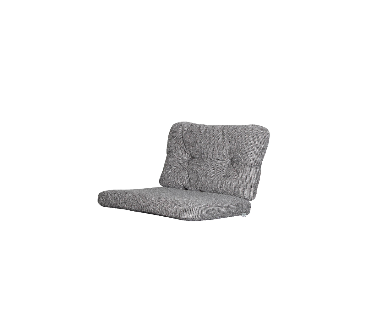 Gray upholstered lounge chair with a tufted back and a low-profile design, ideal for casual seating and relaxed lounging.