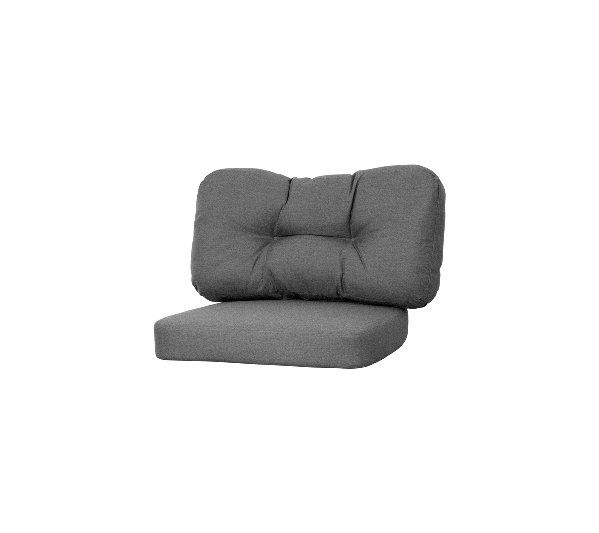 Gray cushioned lounge chair with a plush backrest and seat, featuring tufted detailing for added comfort and style.