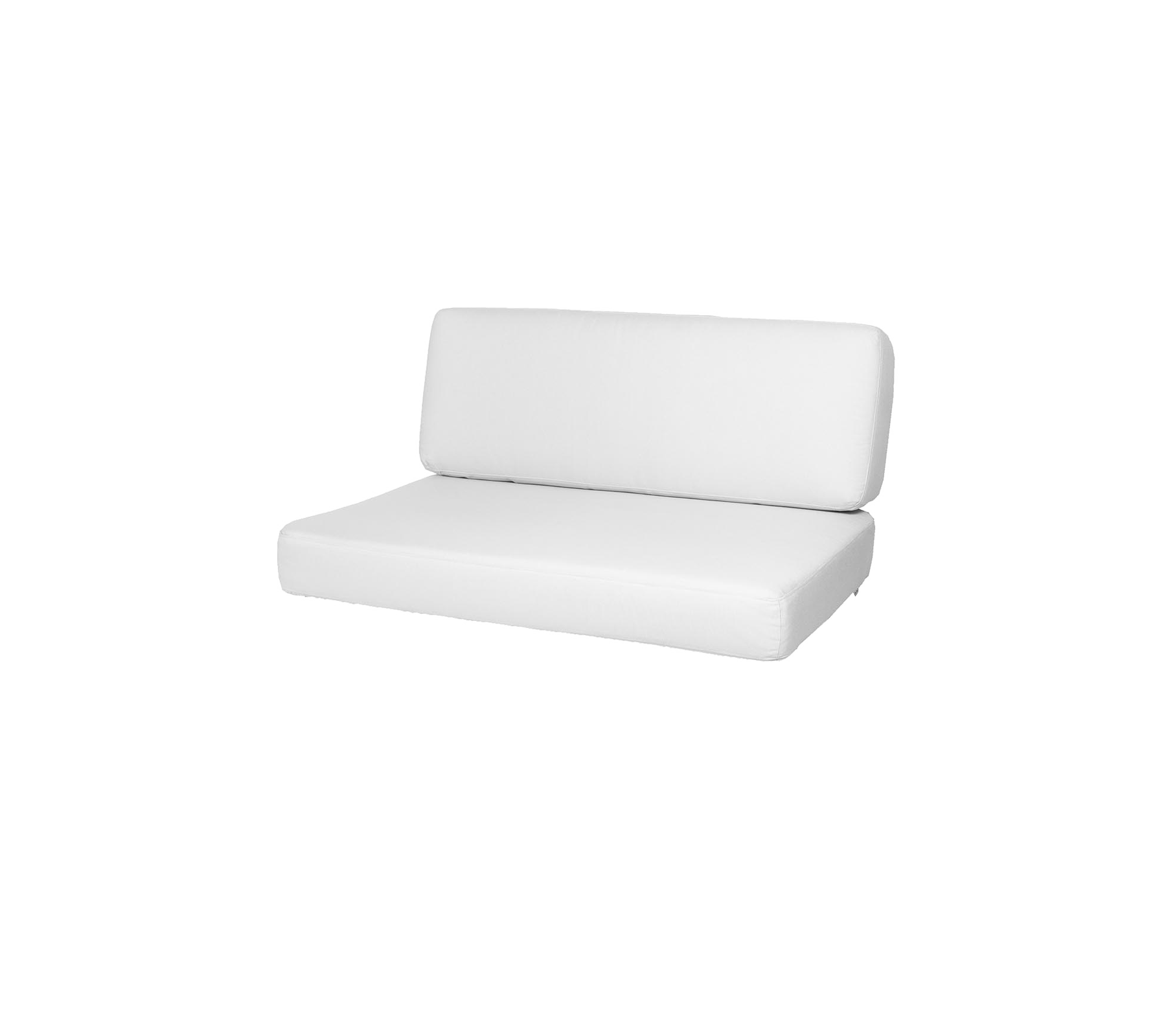 White two-piece sofa with a simple, modern design, featuring a low backrest and a comfortable seat. Ideal for minimalist aesthetics.
