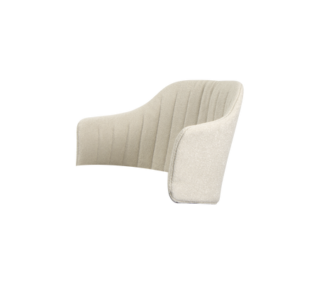 Contemporary upholstered chair with a soft, curved design and vertical stitching, offering a modern aesthetic and comfort.
