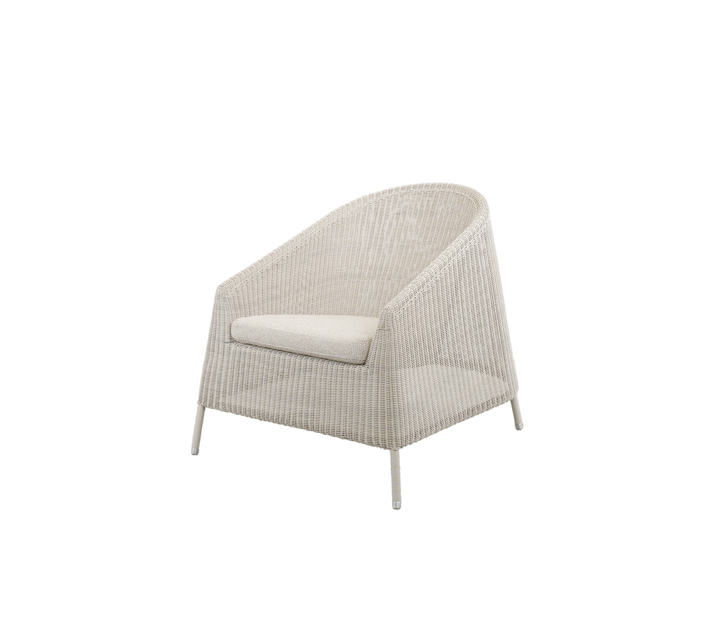 Modern white chair with a sand cushion in a minimalist style.