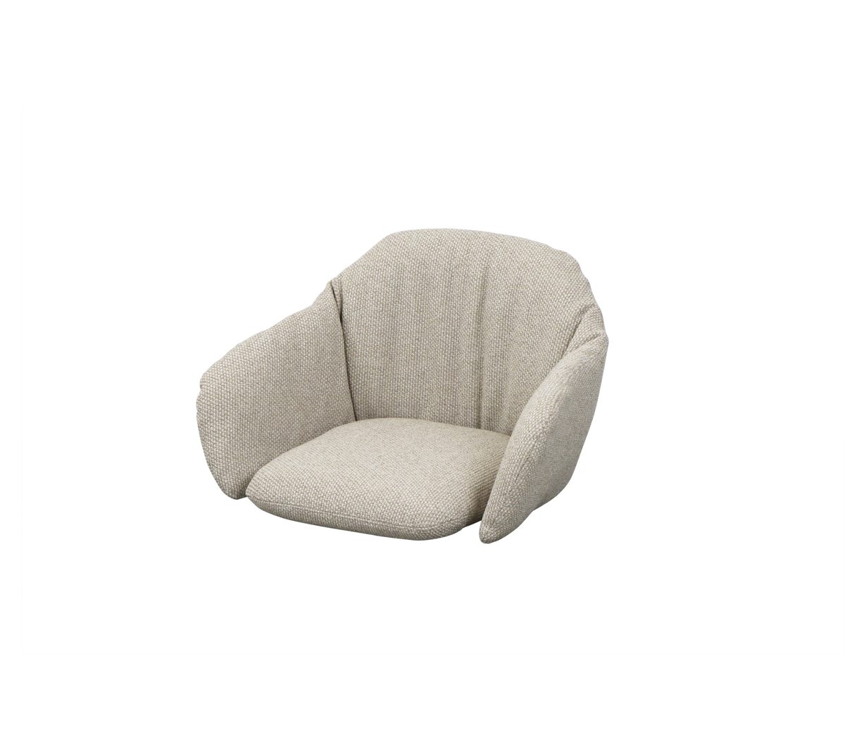 A cozy, modern armchair with a soft, textured fabric and a stylish curved design, perfect for relaxed seating.