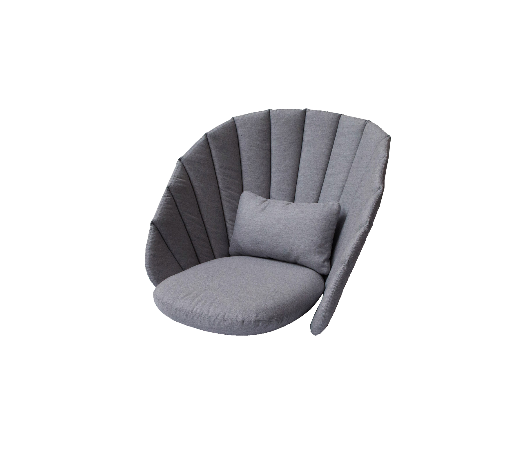 Stylish gray lounge chair with a rounded design and a plush cushion, offering a cozy seating option.