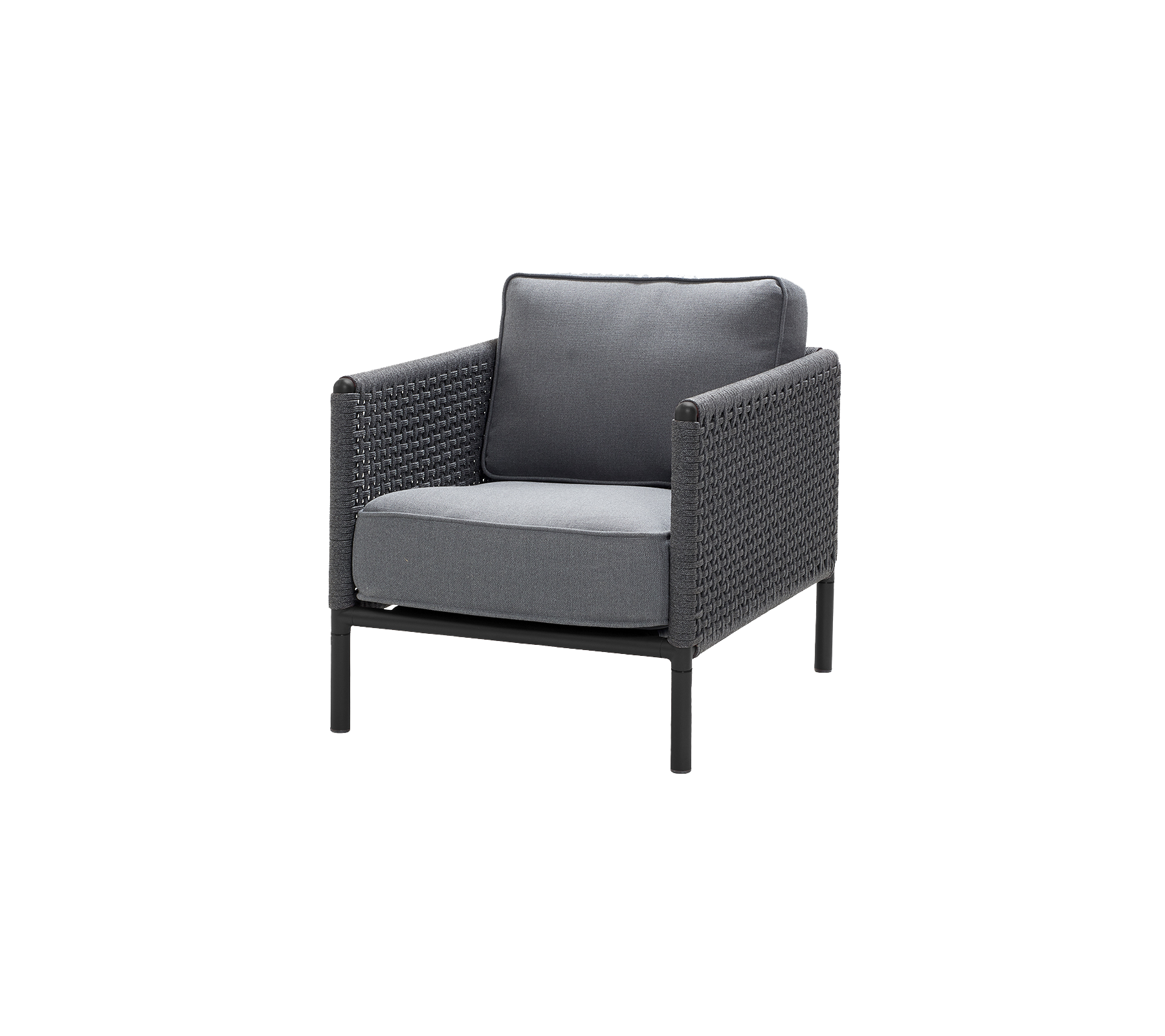 Stylish chair featuring a grey cushion and woven texture, designed for comfort and modern aesthetics. Ideal for various settings.