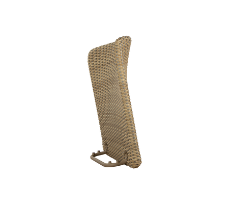 A woven backrest designed for comfortable seating, featuring a curved shape and sturdy support base. Ideal for relaxation.