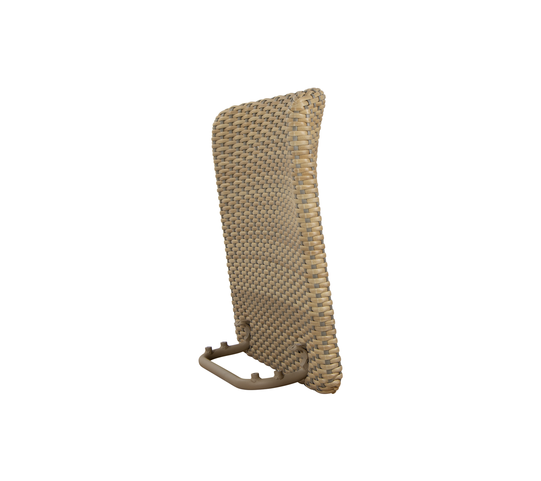 A woven seat cushion with a supportive backrest and a carrying handle, designed for comfort and versatility.