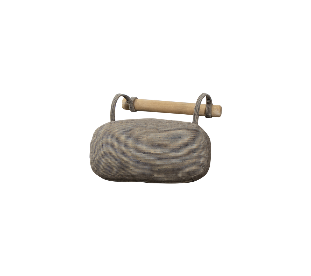 Grey cushion with a wooden handle, designed for comfort and support. Suitable for various uses.