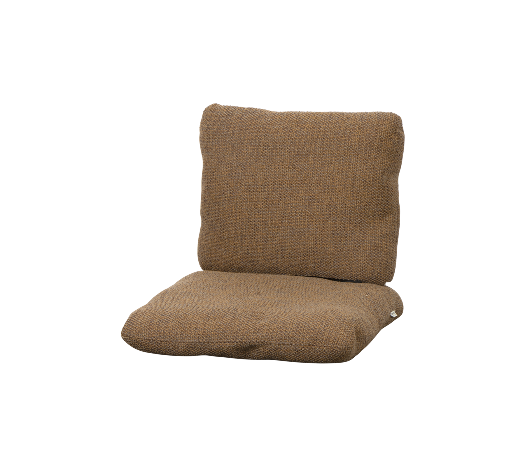 Cushion set in a warm brown color with a textured fabric, featuring a supportive backrest and a comfortable seat.