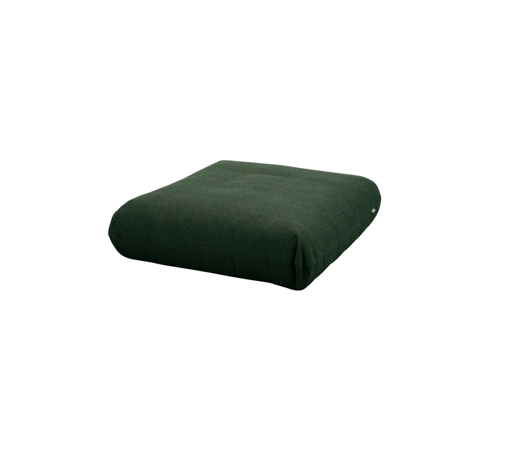 Dark green cushion with a simple, rounded design.