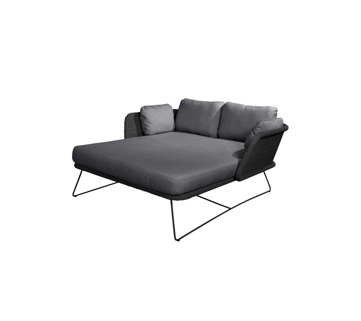 Stylish gray lounge chair with plush cushions and sleek metal legs, perfect for relaxation.