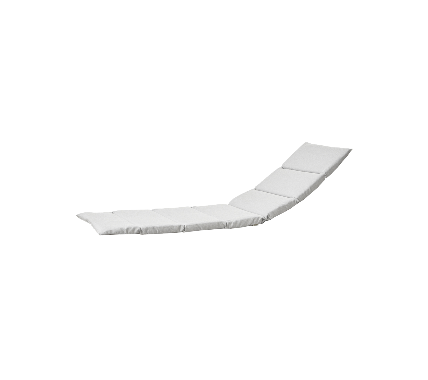 A sleek, modern white chaise lounge with a curved design and three segmented cushions for comfort.
