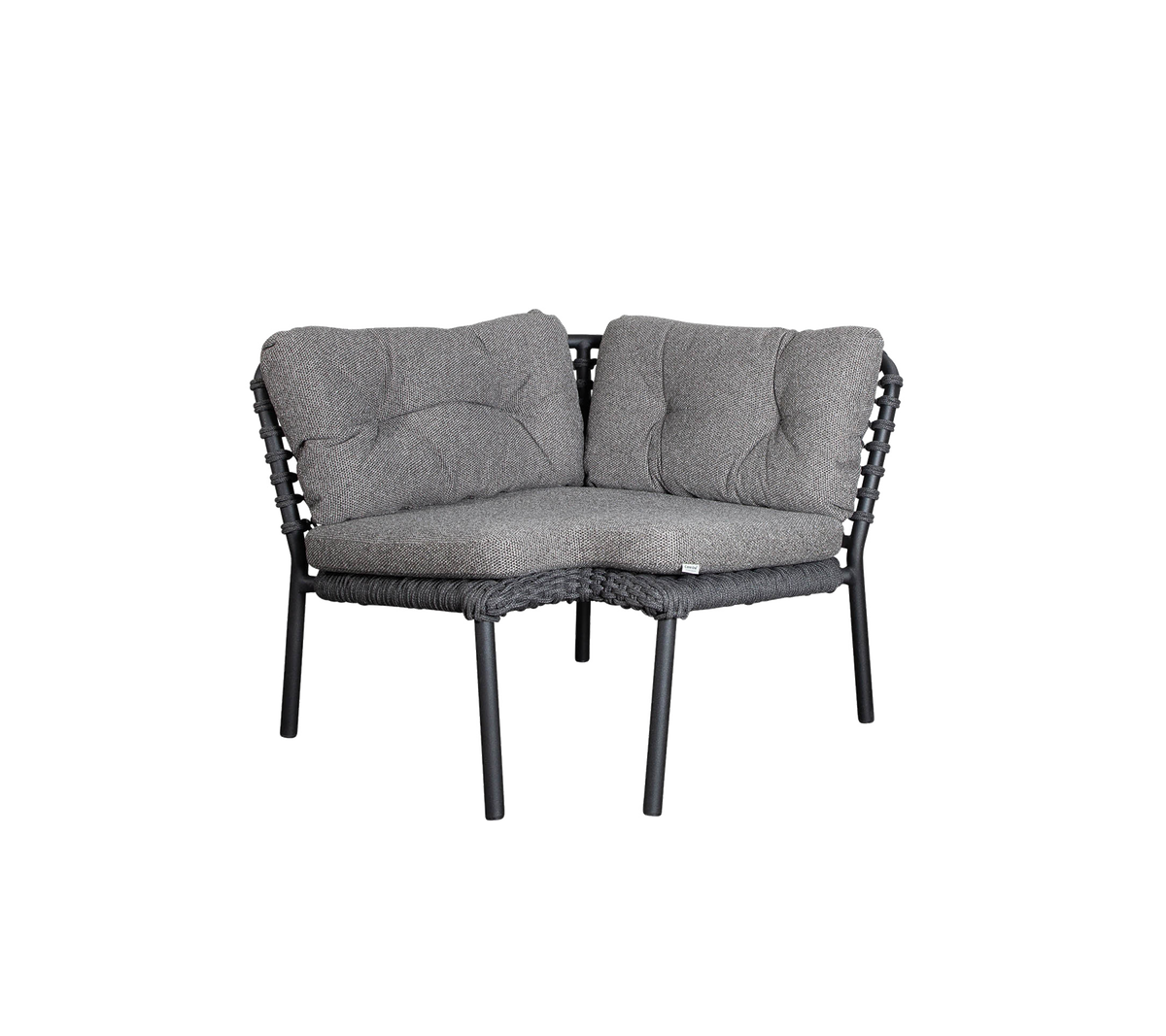 Comfortable gray corner seating with plush cushions and an elegant woven design, perfect for cozy gatherings.