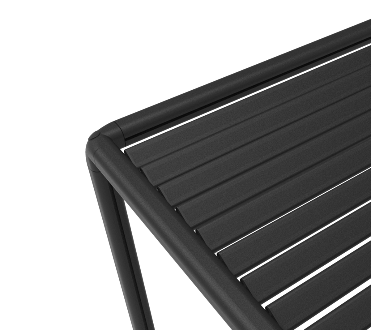 Close-up view of a sleek, modern furniture piece featuring a striped surface and a sturdy frame, ideal for contemporary settings.