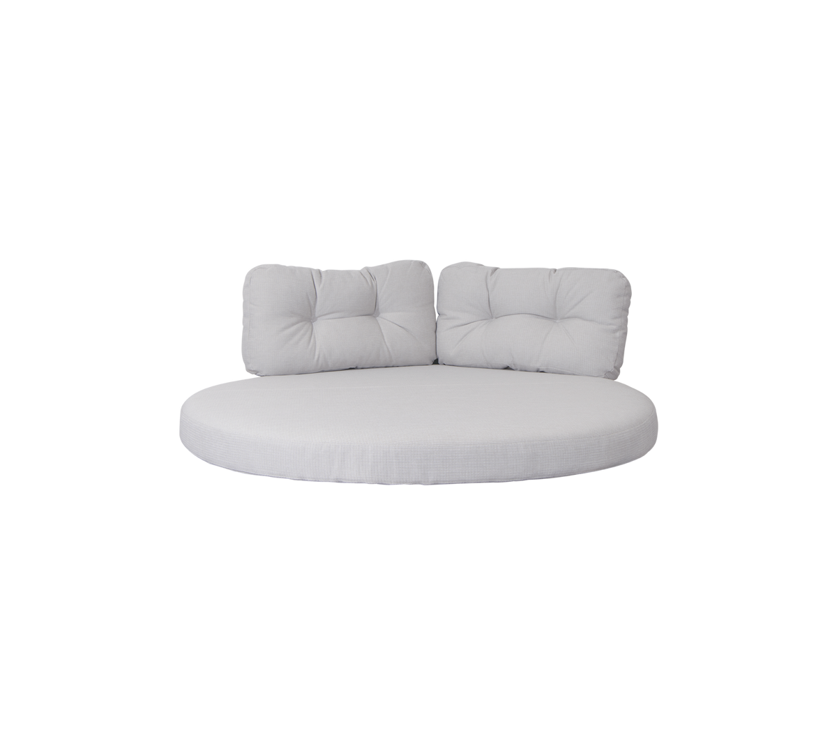 Round cushioned seating with two supportive backrest pillows in a neutral color, designed for comfort and relaxation.