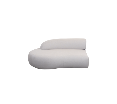 Curved, modern sofa in a soft white upholstery, featuring a unique asymmetrical design for stylish seating.