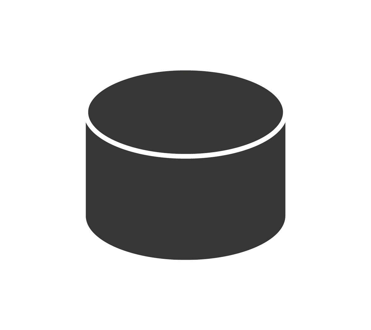 A simple cylindrical object in a dark color, with a flat top and sides, representing a basic geometric shape.