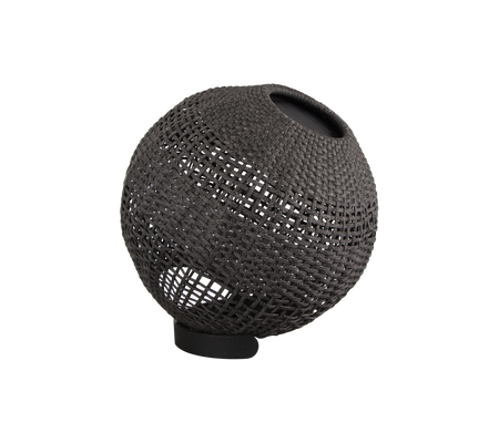 Decorative spherical lamp with a woven texture and a minimalist design, featuring a subtle light source for ambient illumination.