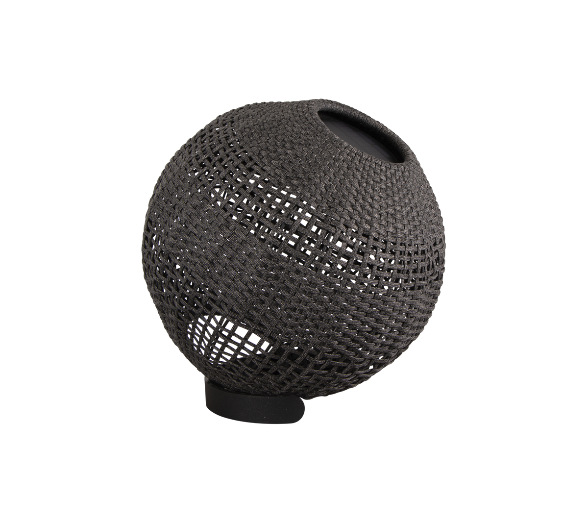 Decorative spherical lamp with a woven texture and a minimalist design, featuring a subtle light source for ambient illumination.