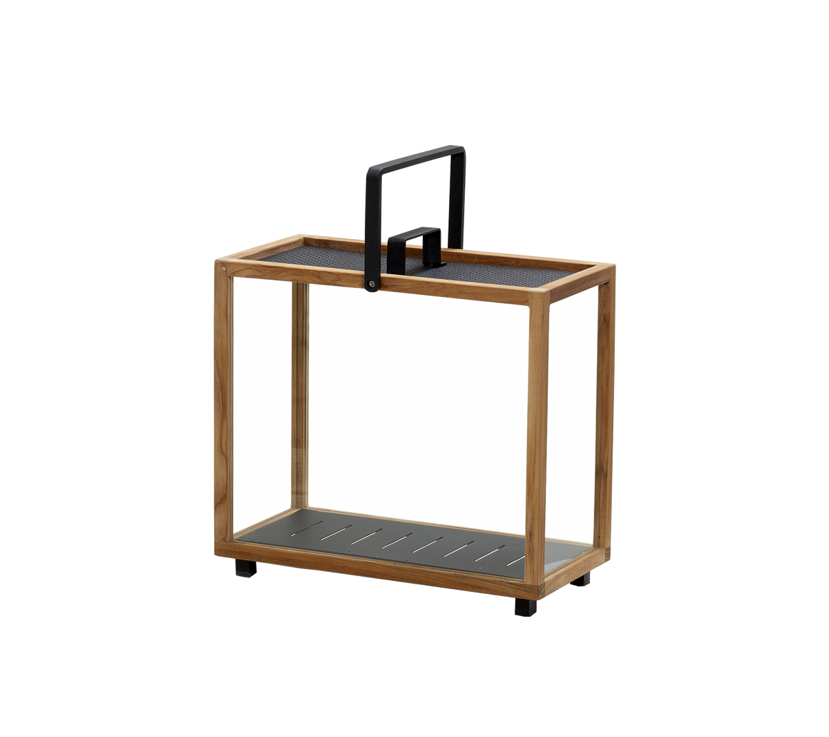 Wooden serving cart with a black handle and two shelves, designed for easy transport and versatile storage. Ideal for organizing items.